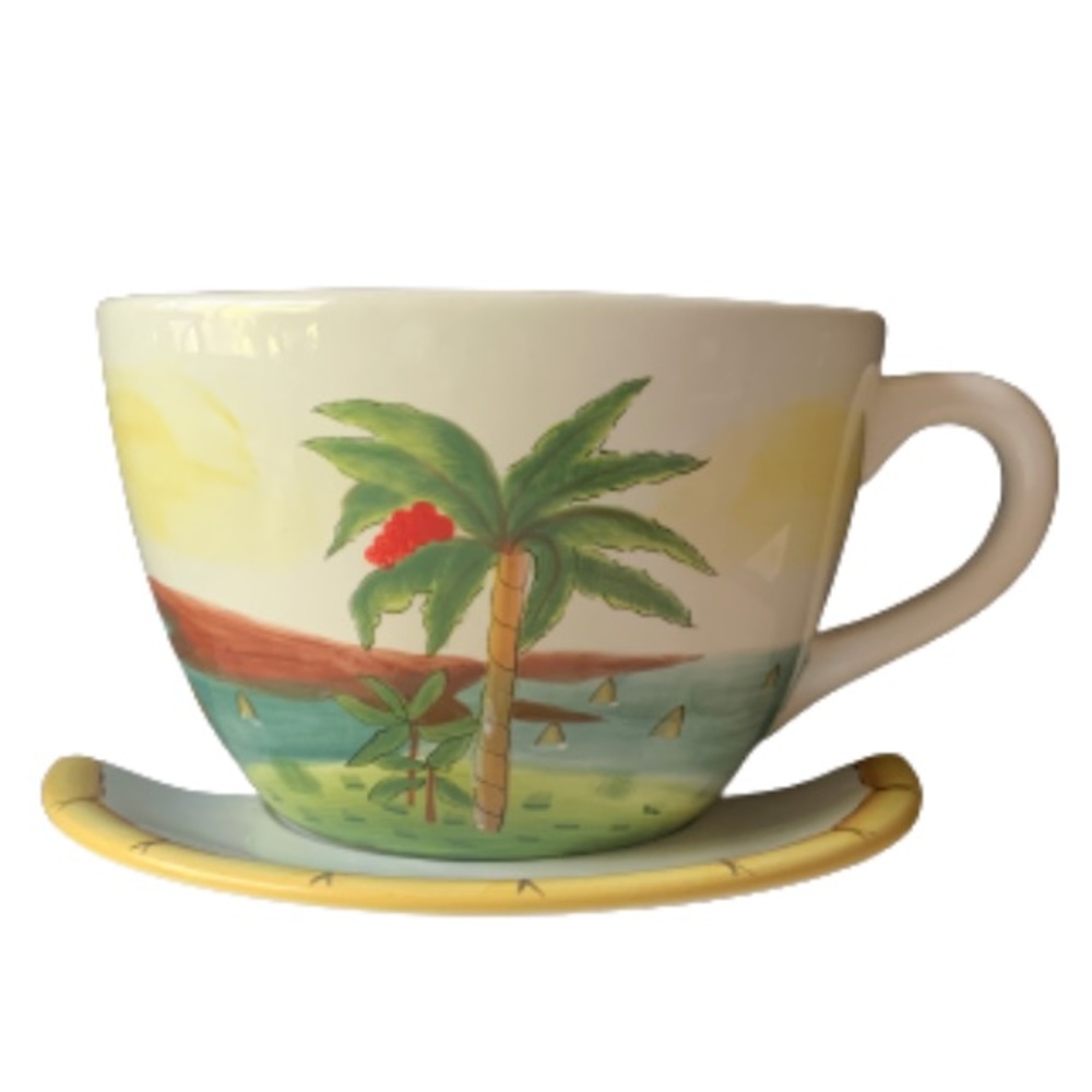 Anne Ormsby Tropical Palm Tree Hanging Tea Cup Wall Vase